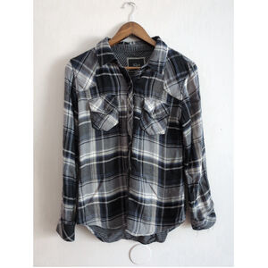 Rails Plaid Black Gray Button Down Shirt Women's Size Small Office Casual Classy